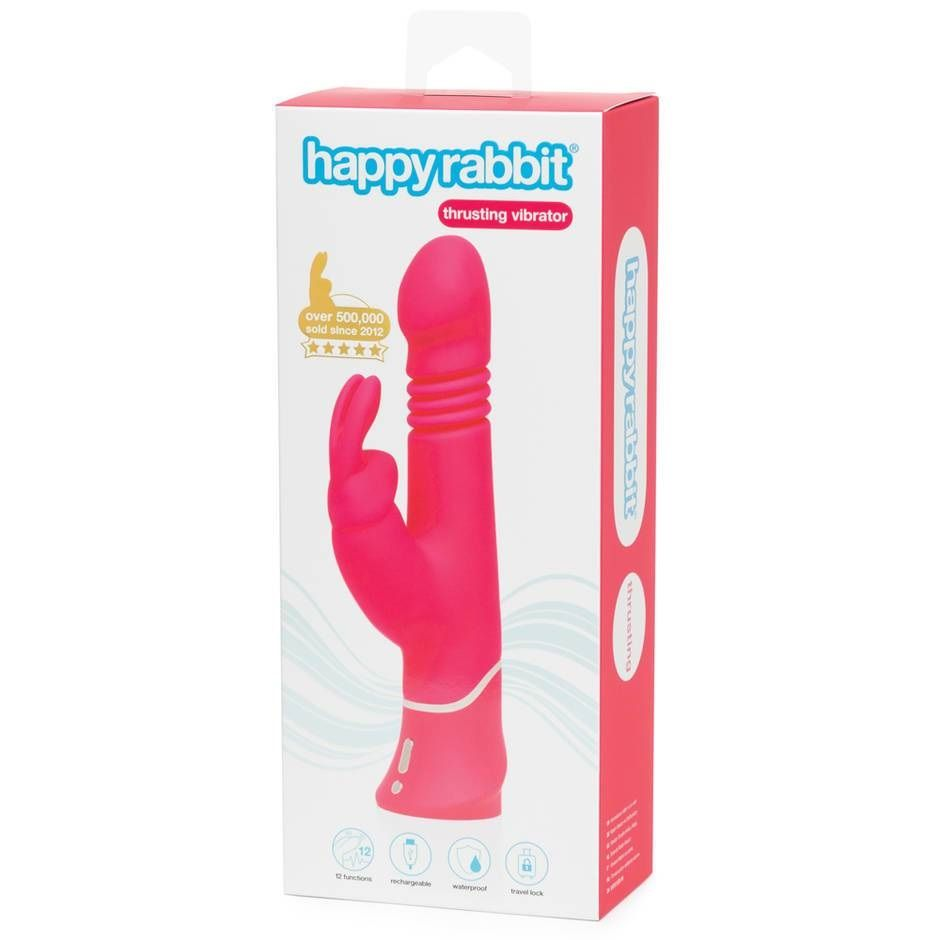 Купить розовый вибратор thrusting realistic rechargeable rabbit vibrator с имитацией толчков - 22,8 см. Image