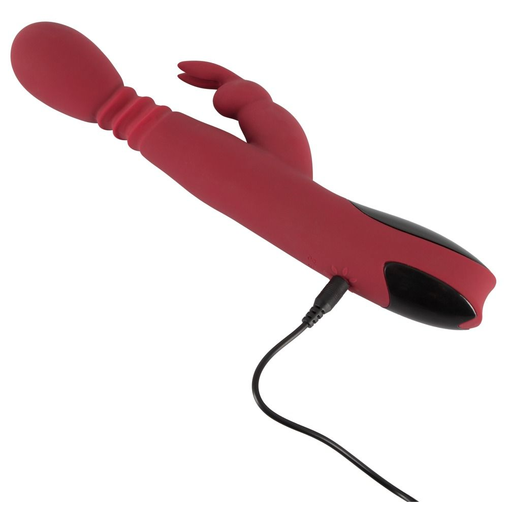 Купить красный вибромассажер с клиторальным отростком rabbit vibrator - 26,5 см. Image