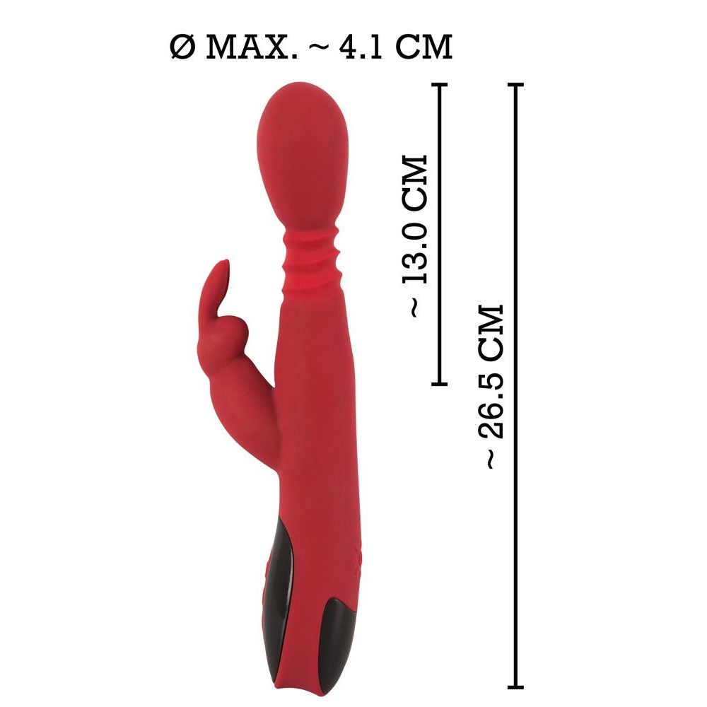 Купить красный вибромассажер с клиторальным отростком rabbit vibrator - 26,5 см. Image