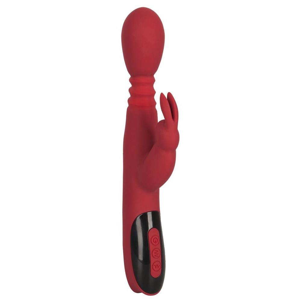 Купить красный вибромассажер с клиторальным отростком rabbit vibrator - 26,5 см. Image