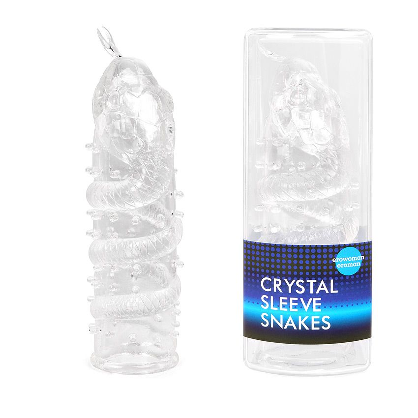 Купить закрытая рельефная насадка crystal sleeve snakes в виде змеи с усиками - 14 см. Image