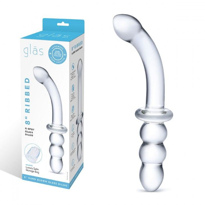 Купить прозрачный ребристый двусторонний стимулятор ribbed g-spot - 20 см. Image