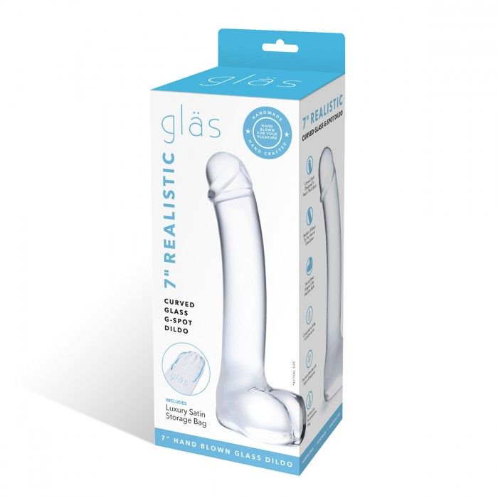 Купить прозрачный стеклянный фаллос с мошонкой curved g-spot - 18 см. Image