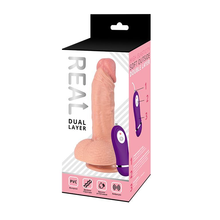 Купить телесный реалистичный вибратор real dual layer - 21,5 см. Image