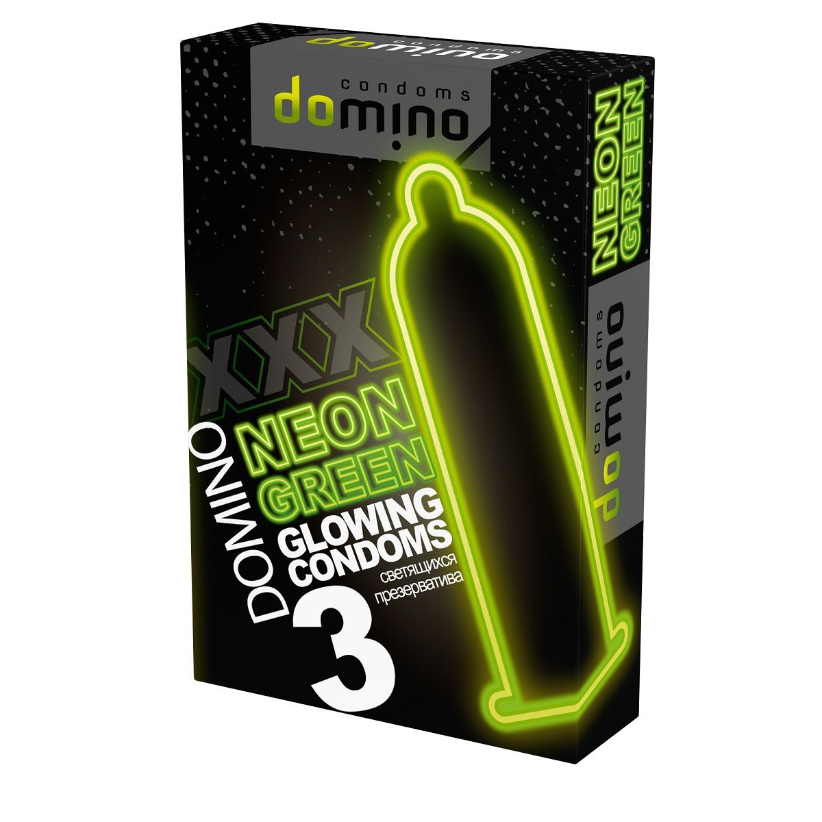 Купить презервативы domino neon green со светящимся в темноте кончиком - 3 шт. Image