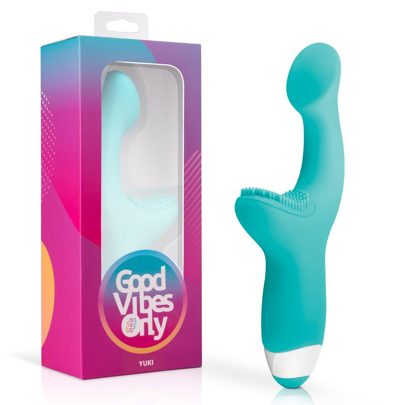 Купить зеленый вибратор для g-стимуляции с клиторальной щеточкой yuki g-spot vibrator - 19 см. Image