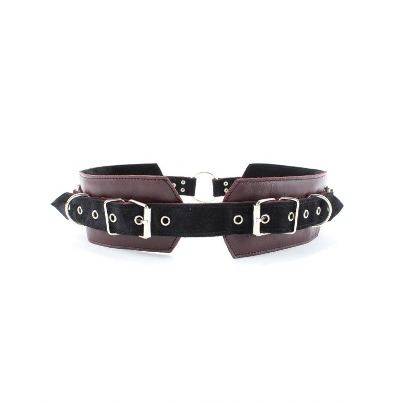 Купить бордовый пояс с колечками для крепления наручников maroon leather belt Image