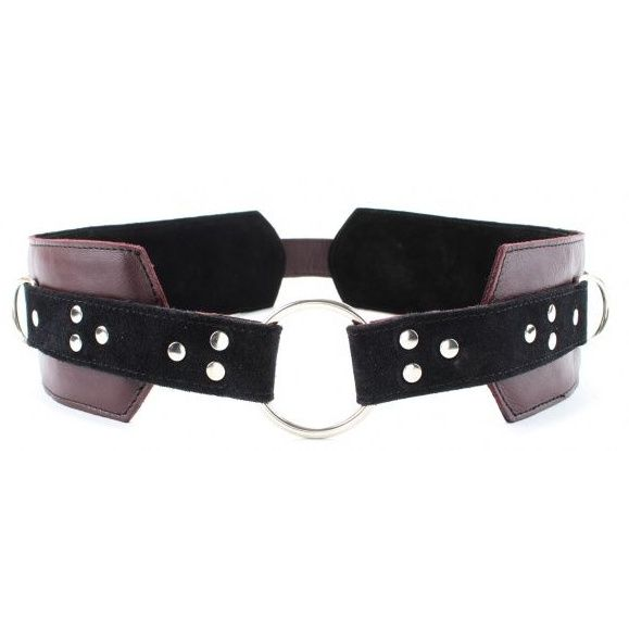 Купить бордовый пояс с колечками для крепления наручников maroon leather belt Image