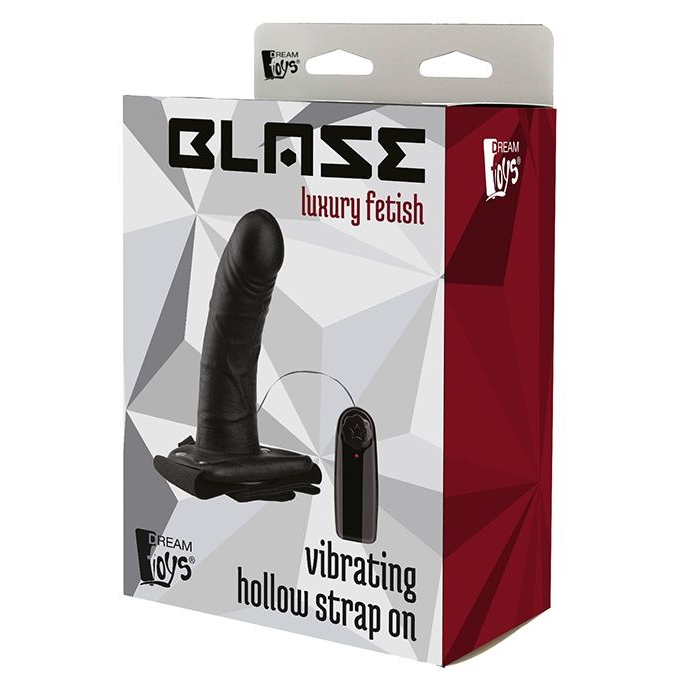 Купить черный полый страпон vibrating hollow strap-on с вибрацией - 16 см. Image