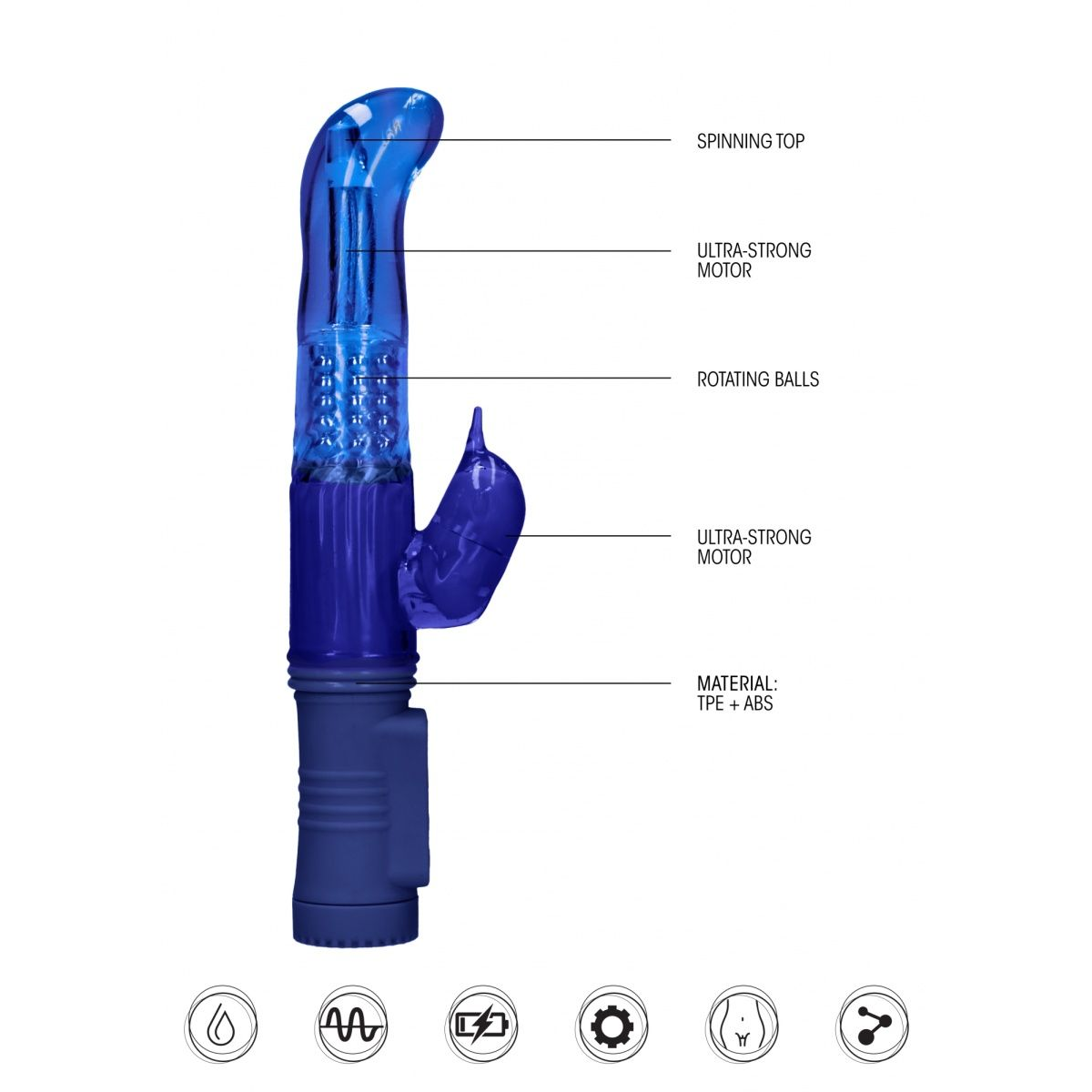 Купить синий вибратор-кролик rotating dolphin - 23 см. Image
