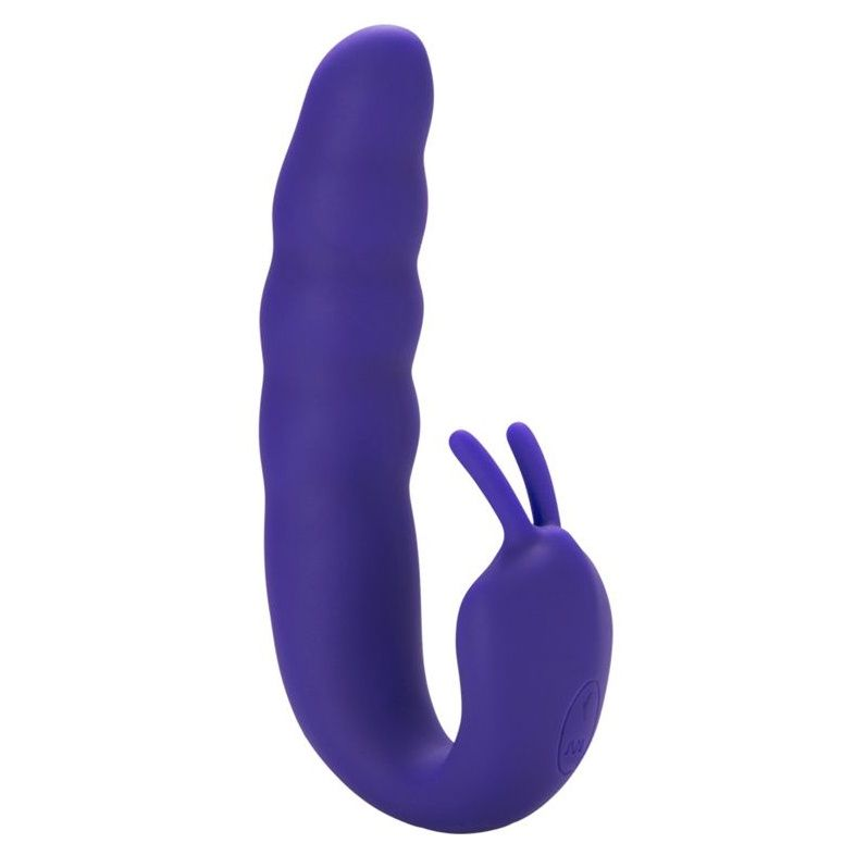 Купить фиолетовый вибратор ribbed dual stimulator with rolling ball - 17 см. Image