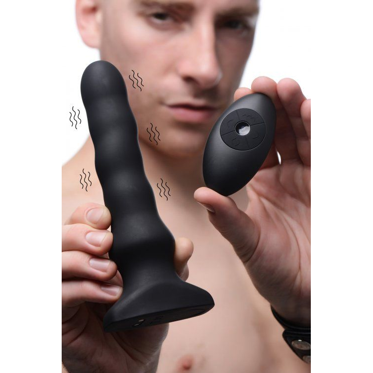 Купить черный вибратор с волнообразным движением silicone vibrating & squirming plug with remote control - 19,5 см. Image