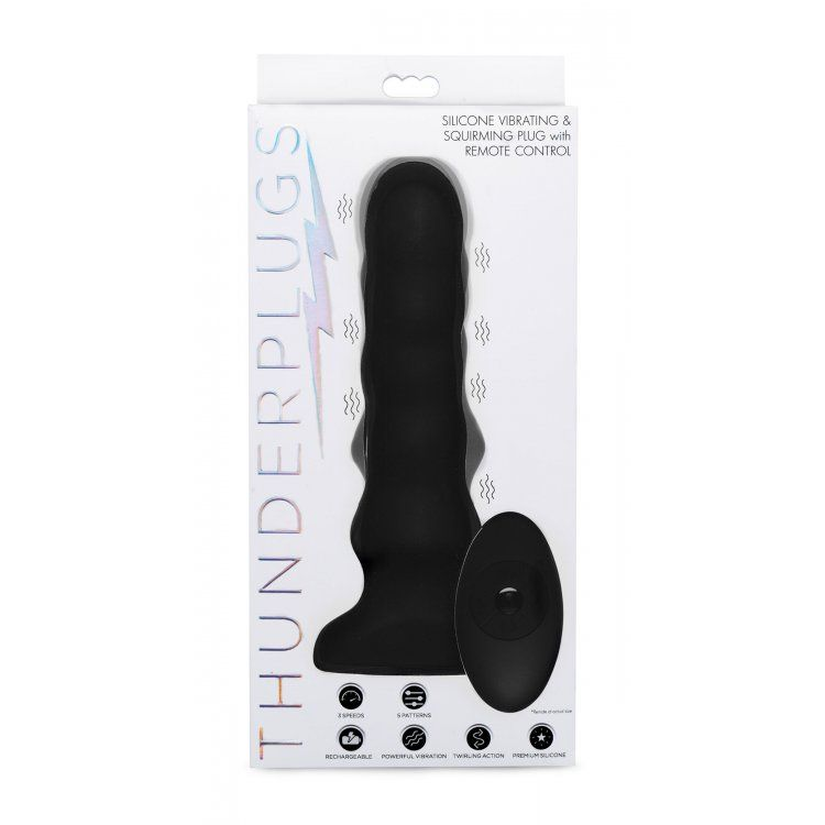 Купить черный вибратор с волнообразным движением silicone vibrating & squirming plug with remote control - 19,5 см. Image