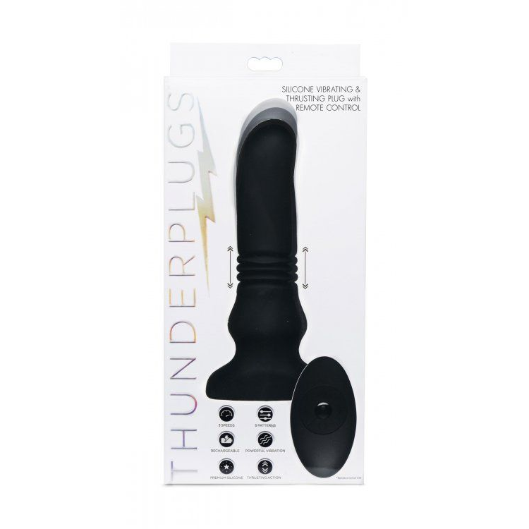 Купить черный фрикционный вибратор silicone vibrating & thrusting plug with remote control - 17,1 см. Image