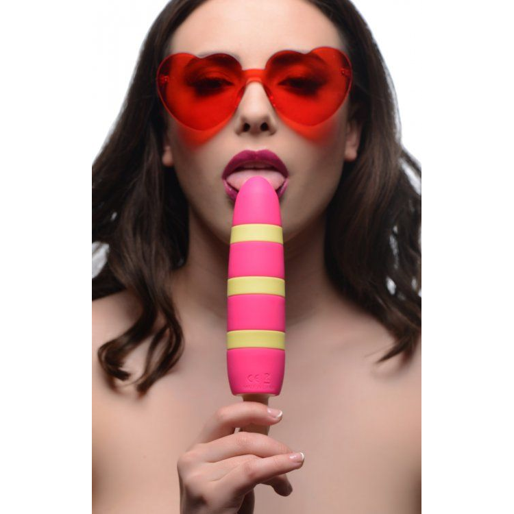 Купить ярко-розовый вибростимулятор-эскимо 10x popsicle vibrator - 21,6 см. Image