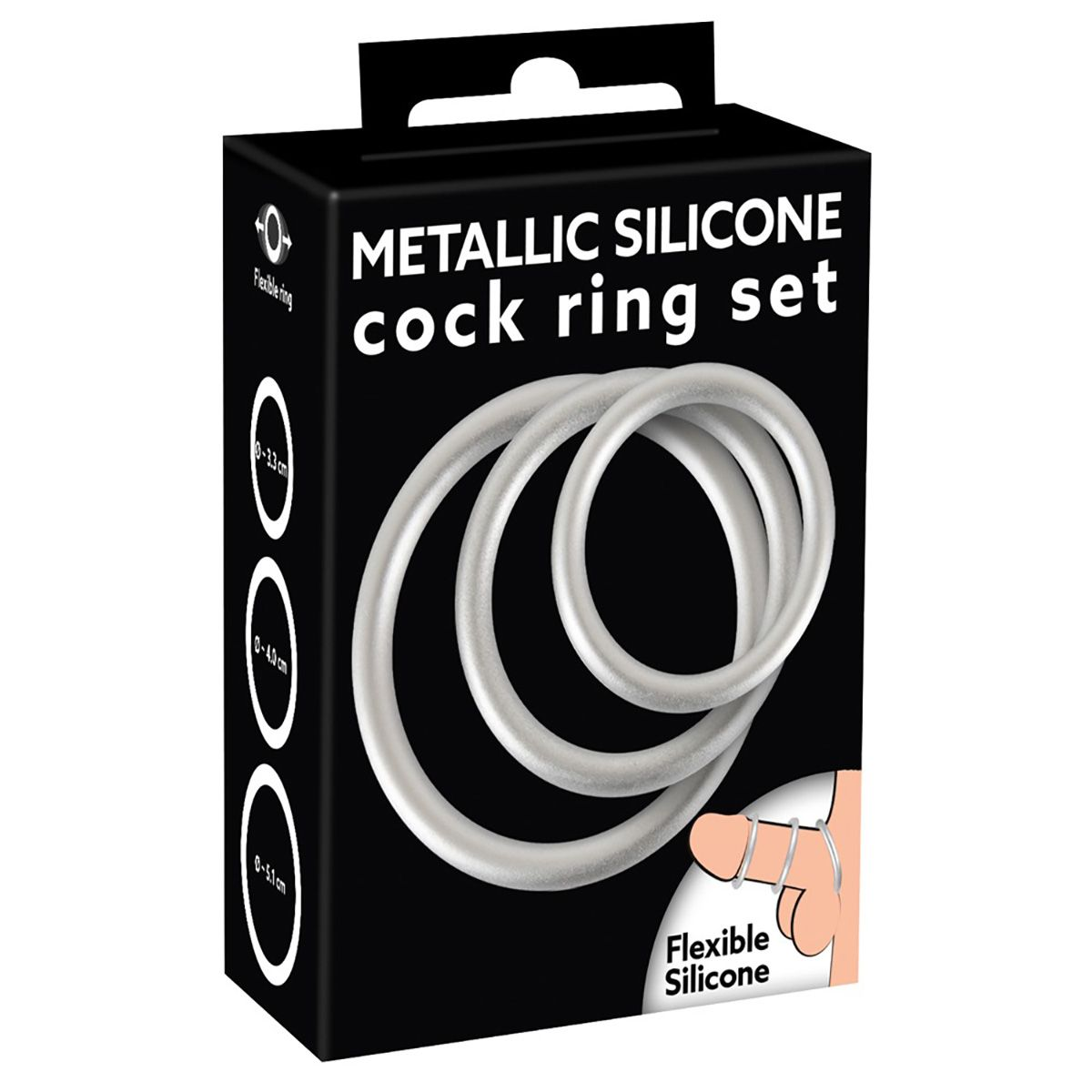 Купить набор из 3 эрекционных колец под металл metallic silicone cock ring set Image