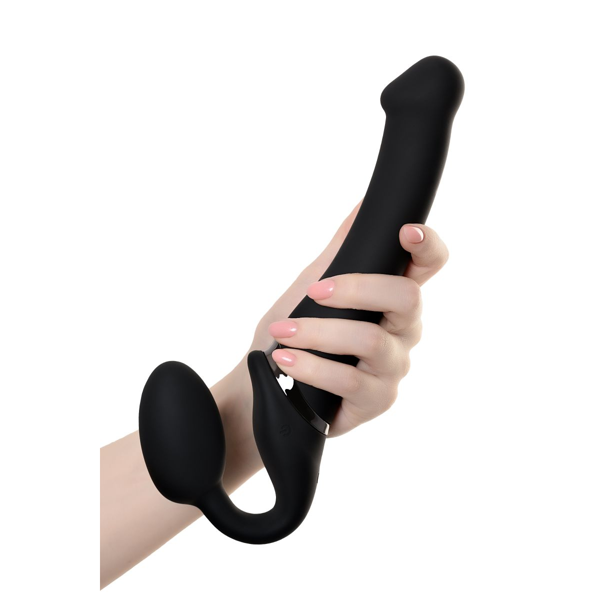 Купить черный безремневой вибрострапон silicone bendable strap-on - size m Image