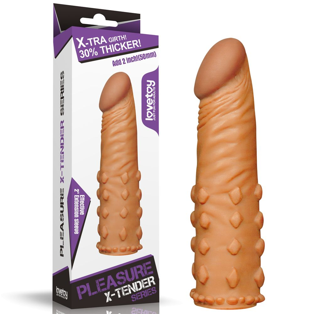 Купить коричневая насадка-удлинитель add 2  pleasure x tender penis sleeve - 18 см. Image