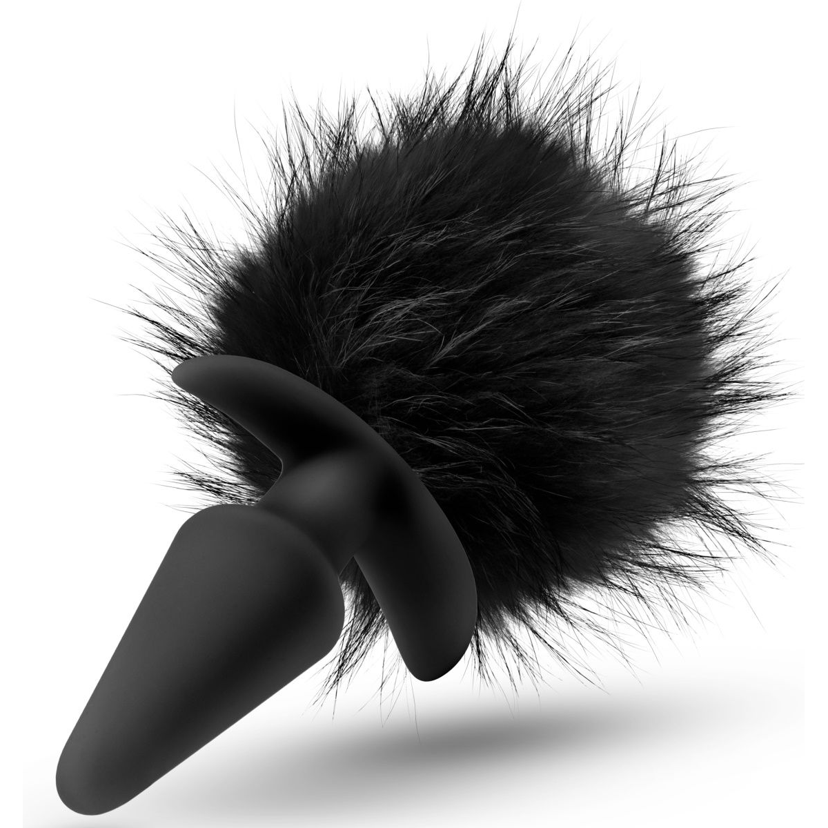 Купить силиконовая анальная пробка с чёрным заячьим хвостом bunny tail pom plug - 12,7 см. Image