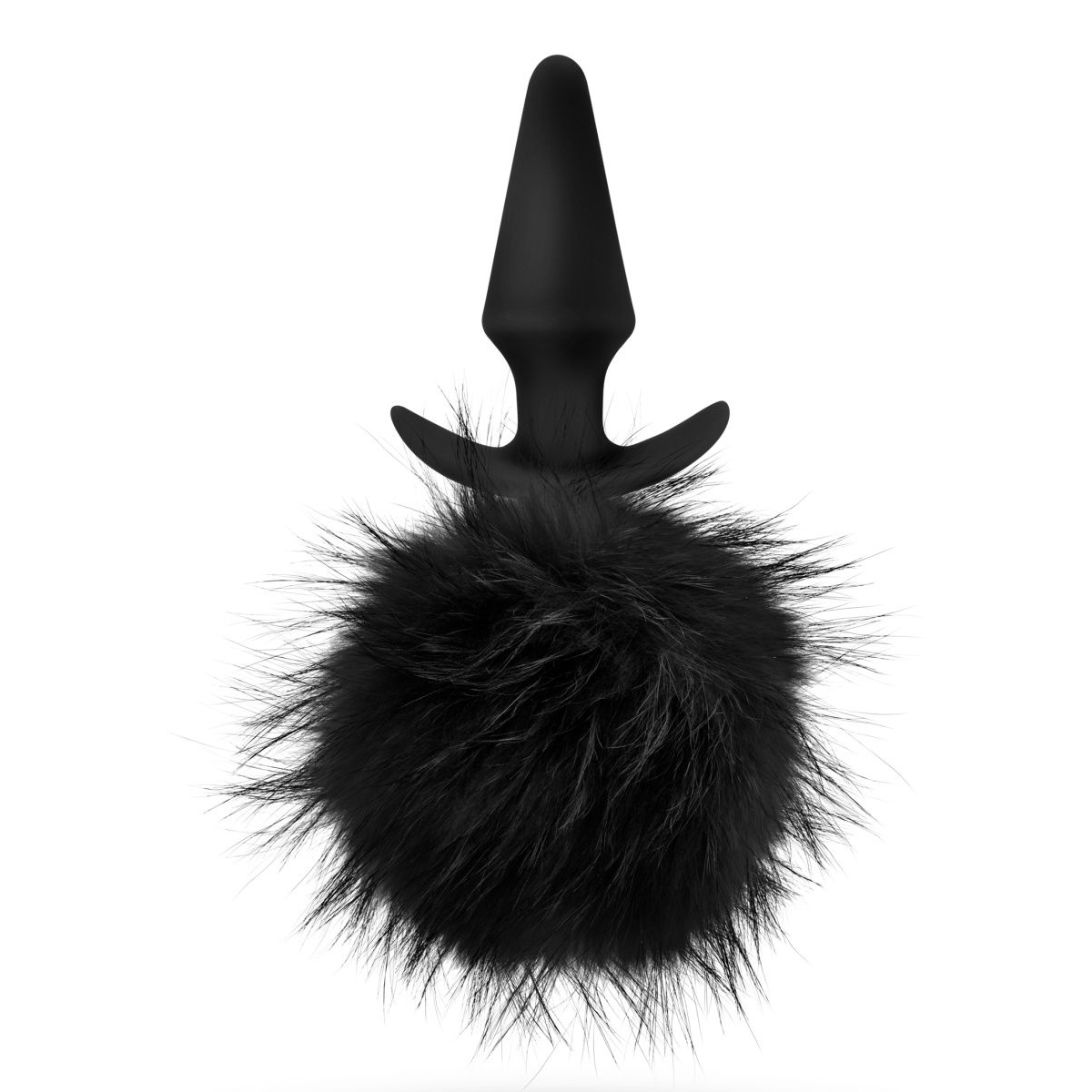 Купить силиконовая анальная пробка с чёрным заячьим хвостом bunny tail pom plug - 12,7 см. Image