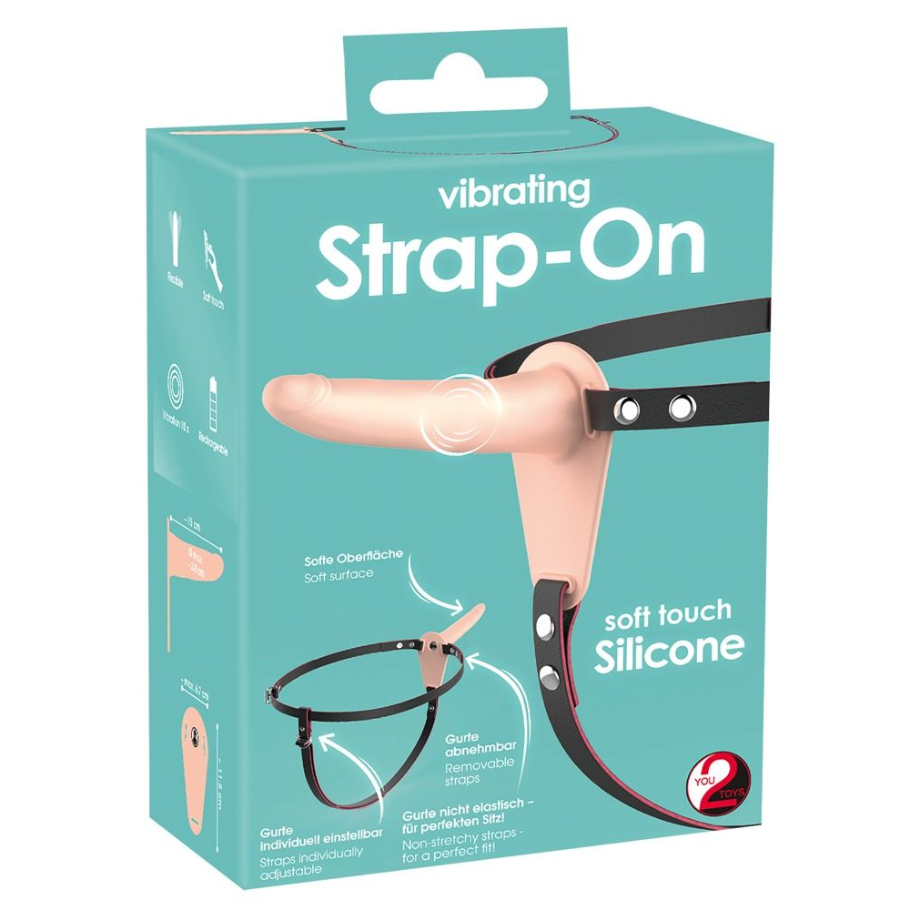 Купить телесный поясной страпон с вибрацией vibrating strap-on - 15,7 см. Image