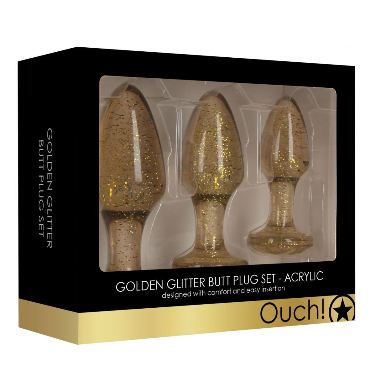 Купить набор из 3 золотистых анальных пробок acrylic goldchip butt plug set Image