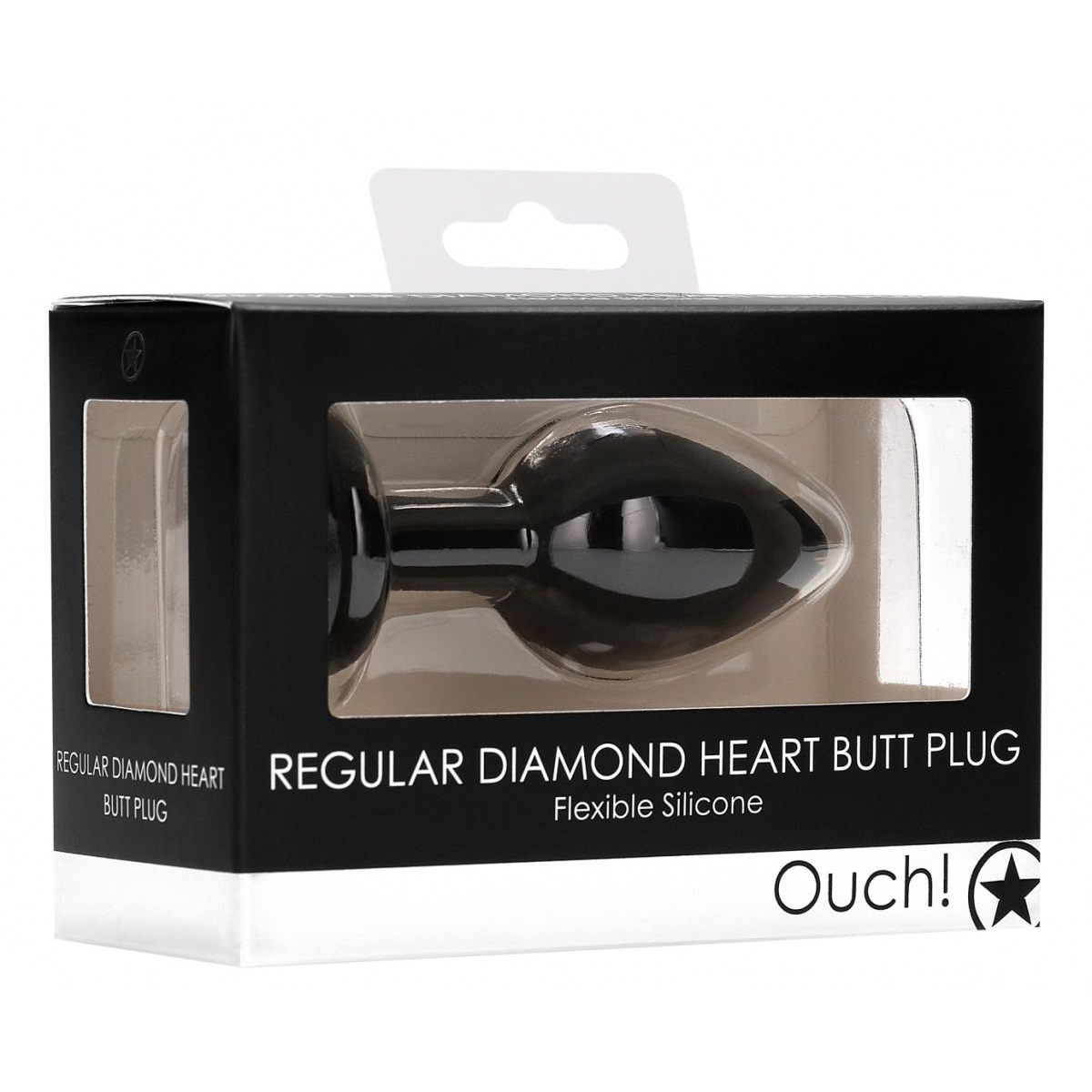 Купить черная анальная пробка с прозрачным стразом diamond heart butt plug - 7,3 см. Image