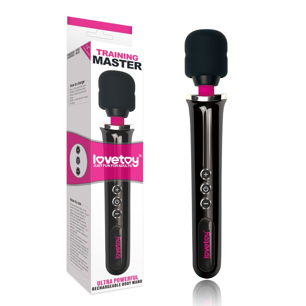 Купить черный вибростимулятор training master ultra powerful rechargeable body wand - 30,5 см. Image