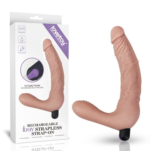 Купить телесный безремневой вибрострапон rechargeable ijoy real strapless strap on - 21 см. Image