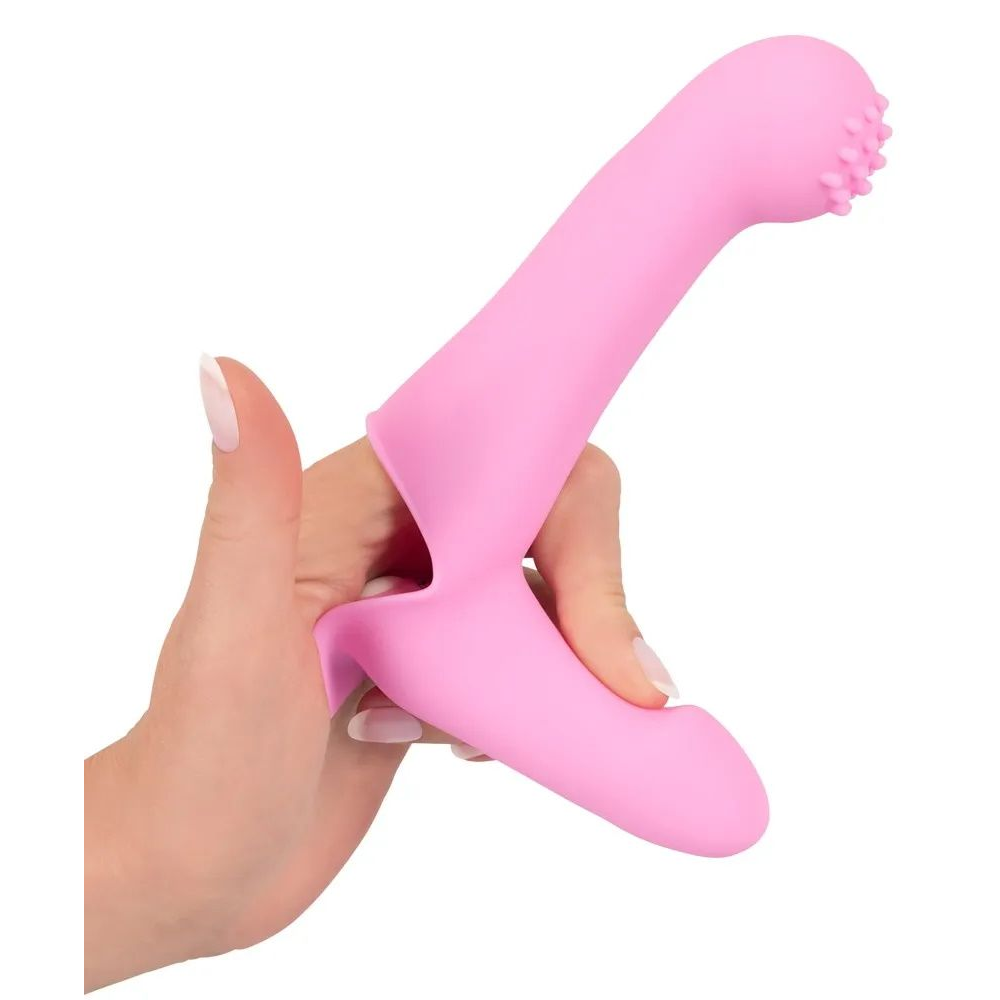 Купить нежно-розовая двойная вибронасадка на палец vibrating finger extension - 17 см. Image