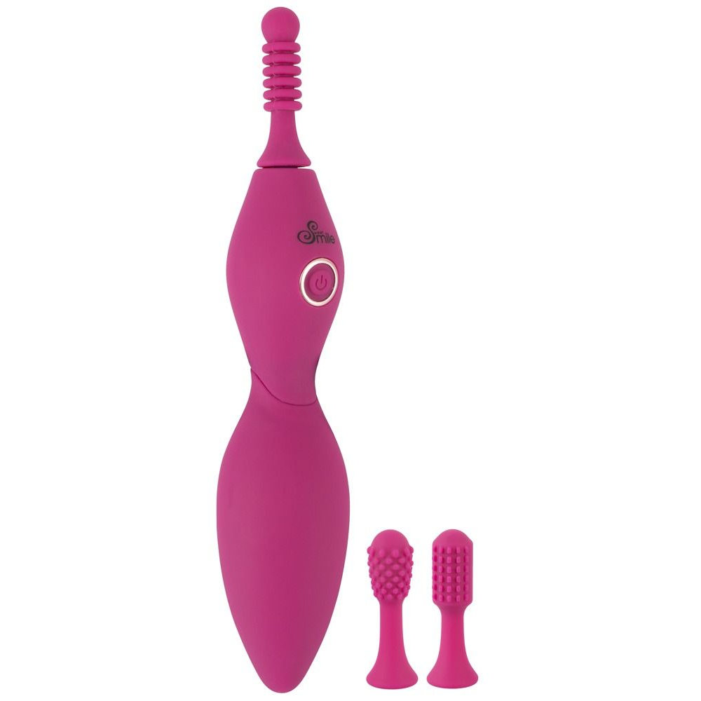 Купить ярко-розовый клиторальный вибратор с 3 насадками spot vibrator with 3 tips - 17,9 см. Image