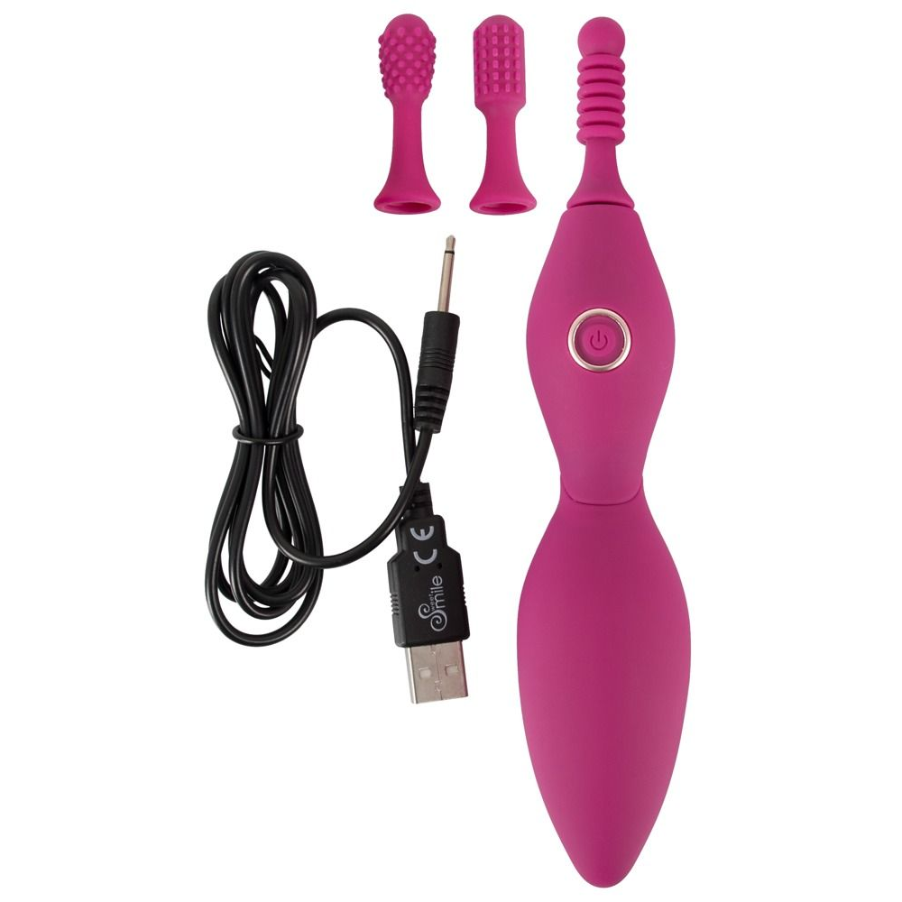 Купить ярко-розовый клиторальный вибратор с 3 насадками spot vibrator with 3 tips - 17,9 см. Image