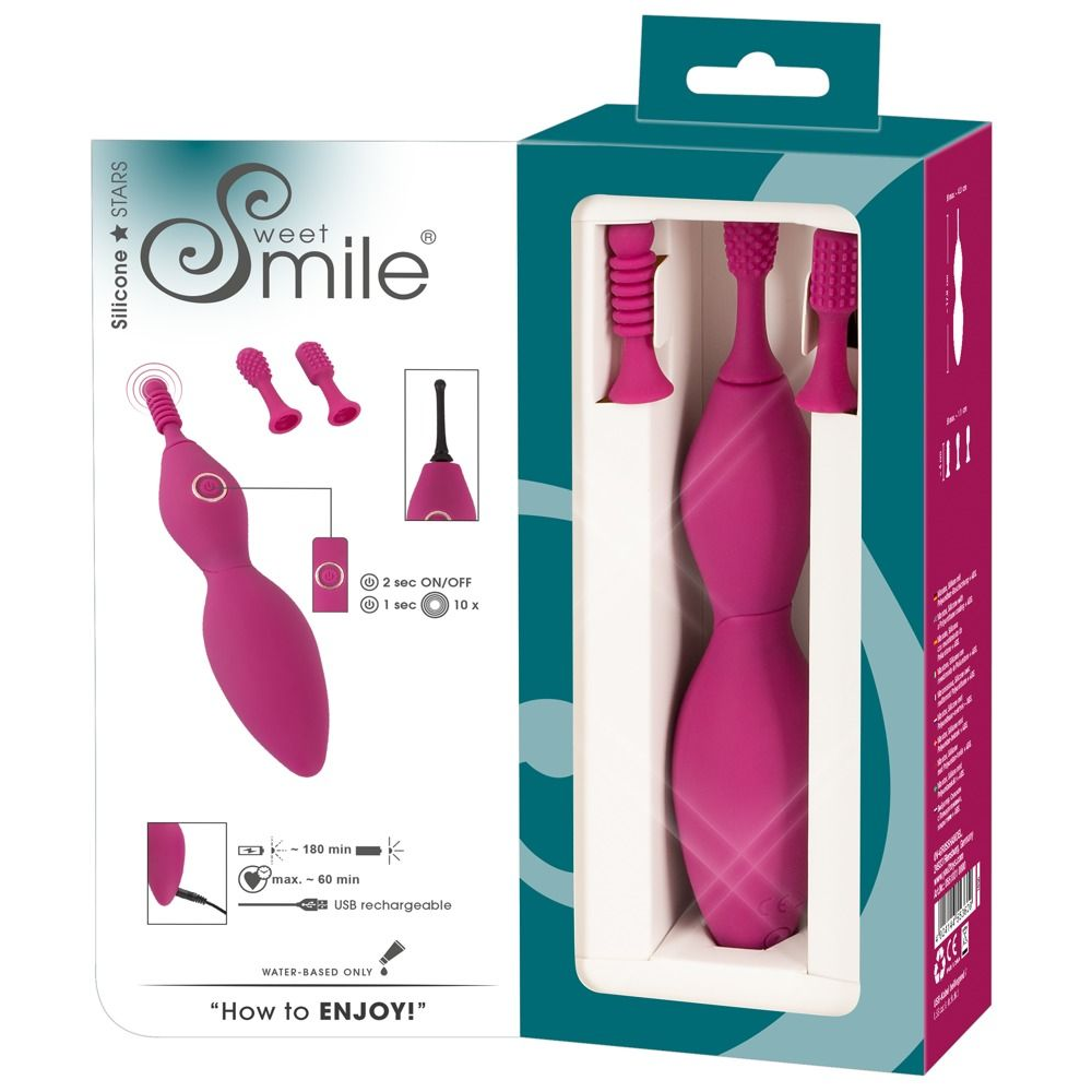 Купить ярко-розовый клиторальный вибратор с 3 насадками spot vibrator with 3 tips - 17,9 см. Image