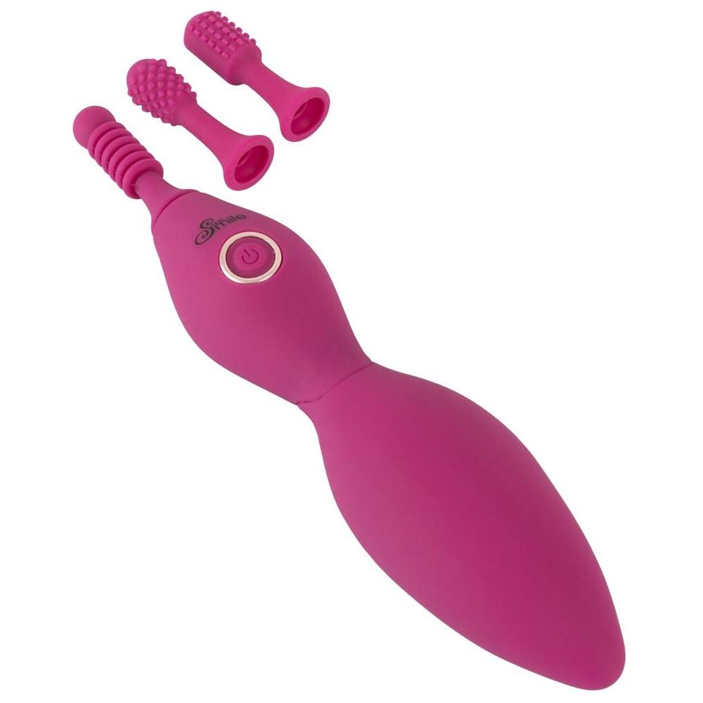 Купить ярко-розовый клиторальный вибратор с 3 насадками spot vibrator with 3 tips - 17,9 см. Image