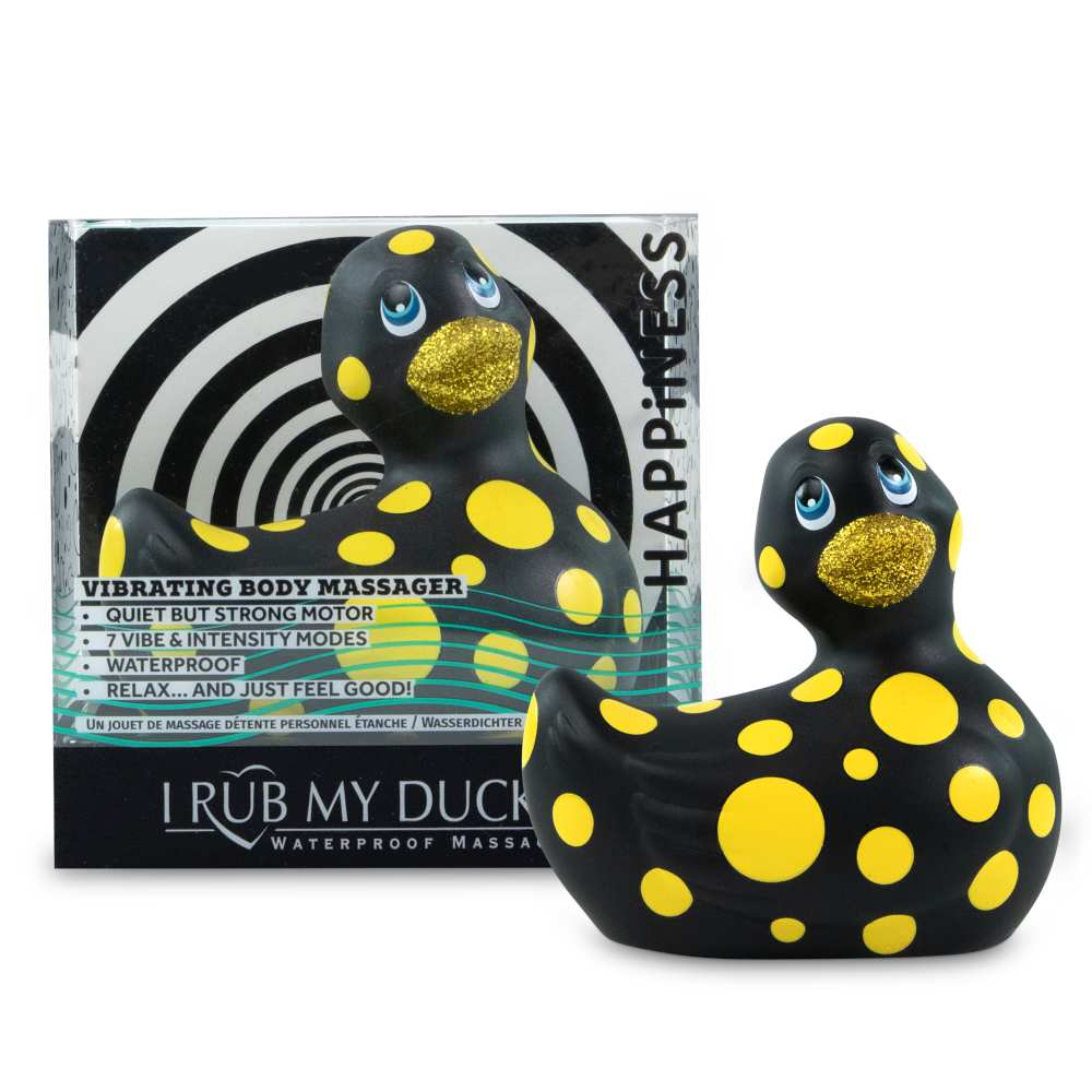 Купить черный вибратор-уточка i rub my duckie 2.0 happiness в жёлтый горох Image