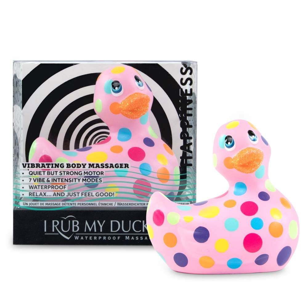 Купить розовый вибратор-уточка i rub my duckie 2.0 happiness в разноцветный горох Image