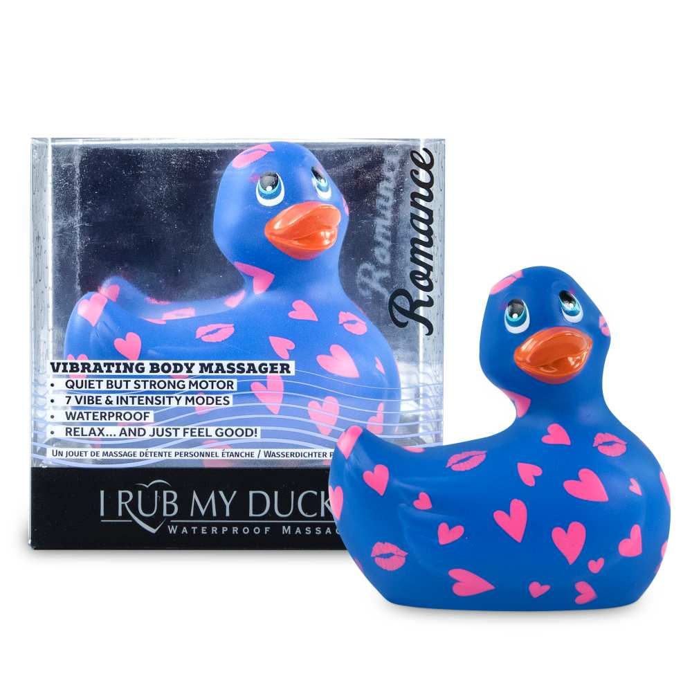 Купить синий вибратор-уточка i rub my duckie 2.0 romance с розовым принтом Image