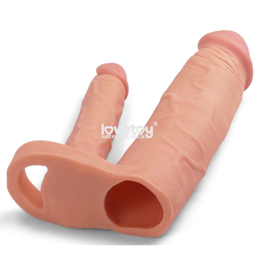 Купить телесная насадка для двойного проникновения add 2 pleasure x tender double penis sleeve - 20 см. Image