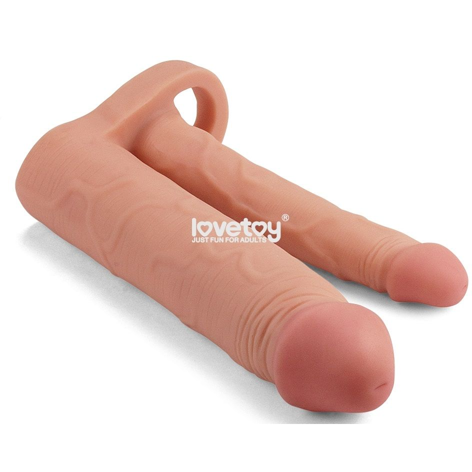 Купить телесная насадка для двойного проникновения add 2 pleasure x tender double penis sleeve - 20 см. Image