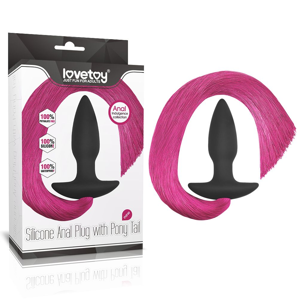 Купить черная анальная пробка с розовым хвостом silicone anal plug with pony tail Image