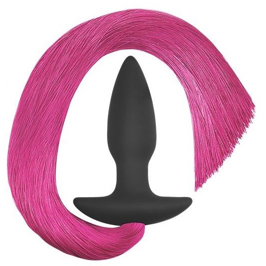 Купить черная анальная пробка с розовым хвостом silicone anal plug with pony tail Image