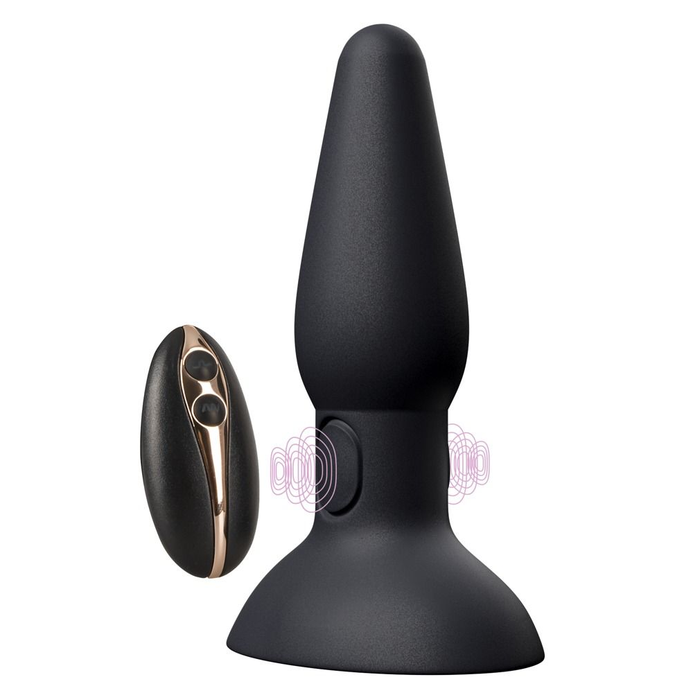 Купить черная анальная вибропробка с пульсацией в нижней части thumping anus butt plug - 15 см. Image