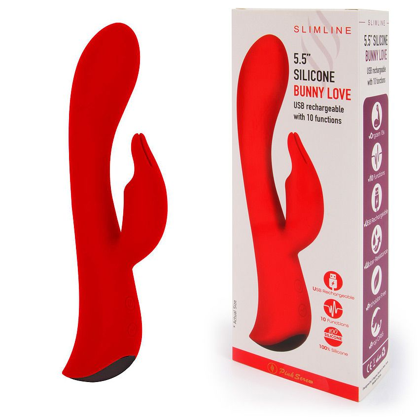 Купить красный вибромассажер-кролик 5  silicone bunny love - 19,1 см. Image