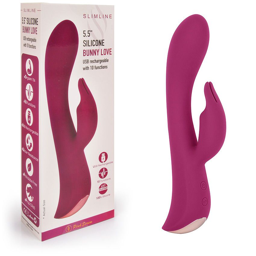 Купить бордовый вибромассажер-кролик 5  silicone bunny love - 19,1 см. Image