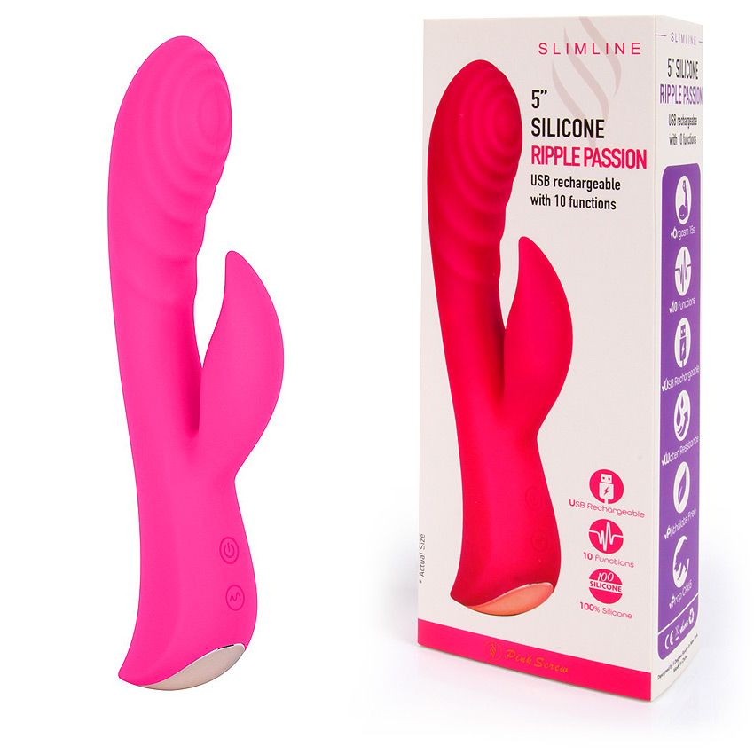 Купить ярко-розовый вибромассажер-кролик 5  silicone ripple passion - 19,1 см. Image