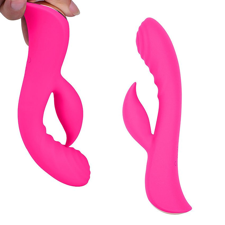 Купить ярко-розовый вибромассажер-кролик 5  silicone ripple passion - 19,1 см. Image