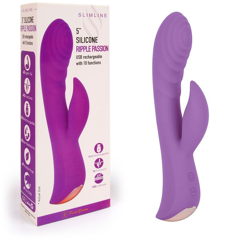 Купить фиолетовый вибромассажер-кролик 5  silicone ripple passion - 19,1 см. Image