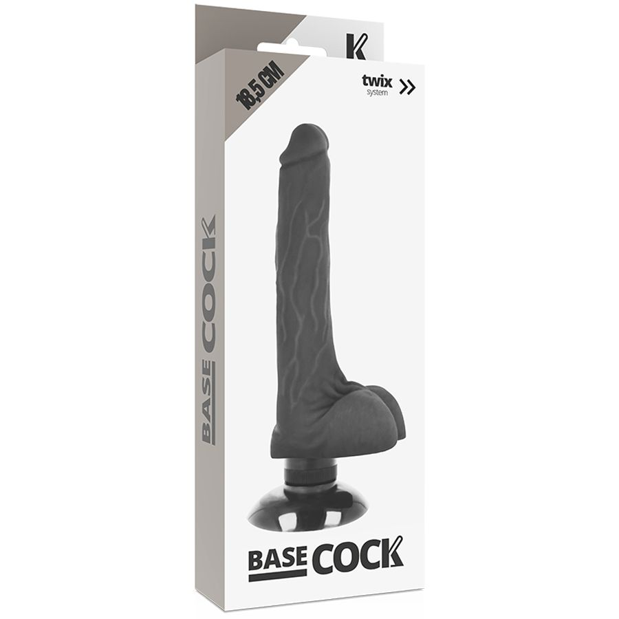 Купить черный вибратор на присоске basecock realistic vibrator 2in1 - 18,5 см. Image