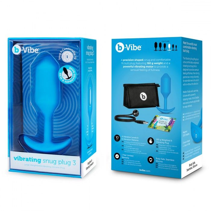 Купить голубая вибропробка для ношения b-vibe snug plug 3 - 12,4 см. Image