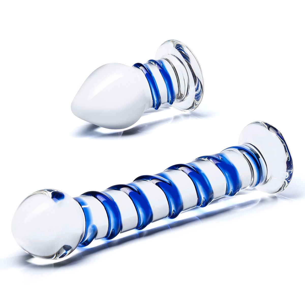 Купить набор из 2 стеклянных игрушек с синей спиралью swirly dildo &amp;amp; buttplug set Image